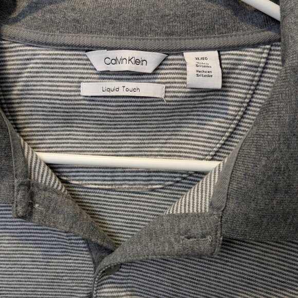 Calvin Klein Men's Liquid Touch XL Gray Stripe Collared Shirt - Picture 3 of 12